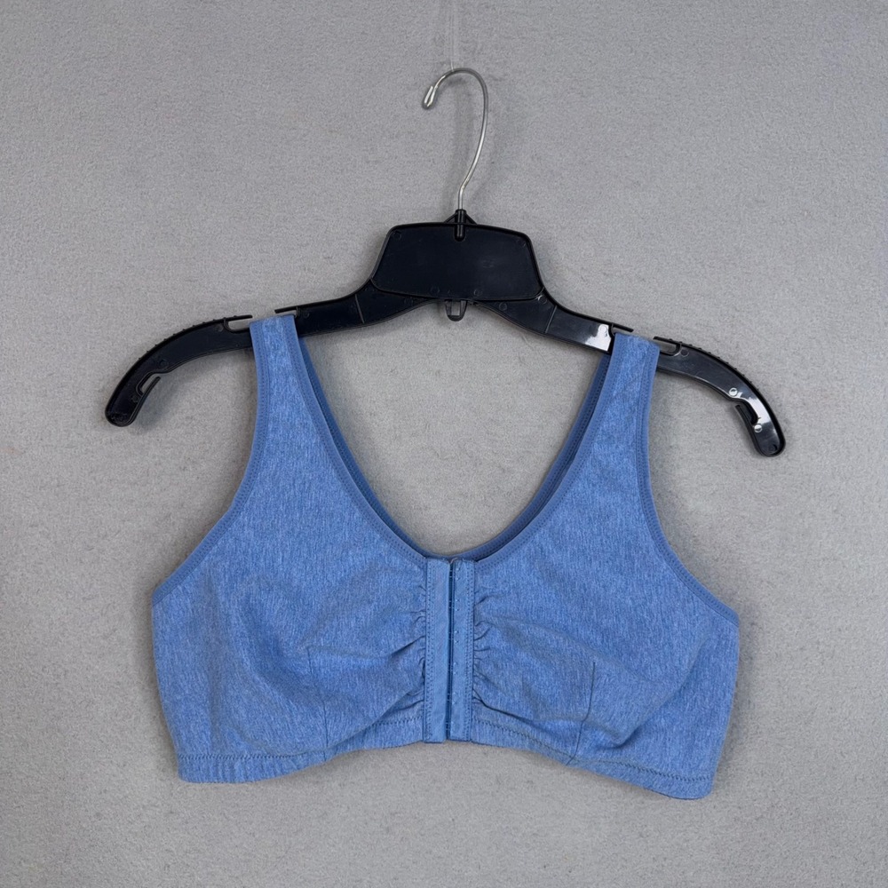 ABC Mastectomy Bra Women Medium Blue Heathered Front Closure Pockets Style 110